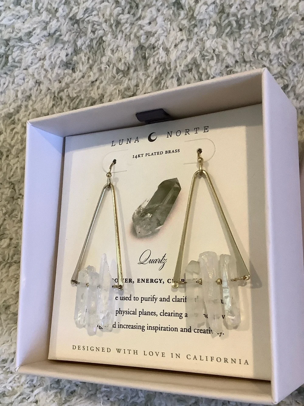 Luna Norte Clear Quartz Crystal Cluster Drop Earrings 14kt plated brass NWT box - Picture 3 of 12